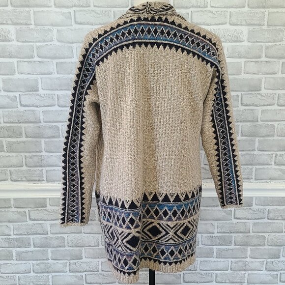 Lucky Brand Southwest Aztec Print Duster Cardigan Multi Color Cotton Blend XS - Picture 4 of 8